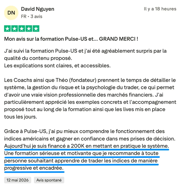 Avis Trustpilot de David Nguyen sur Pulse-US