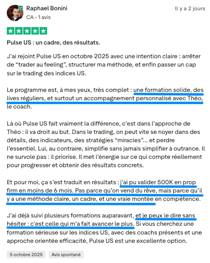 Avis Trustpilot de Raphael Bonini sur Pulse-US