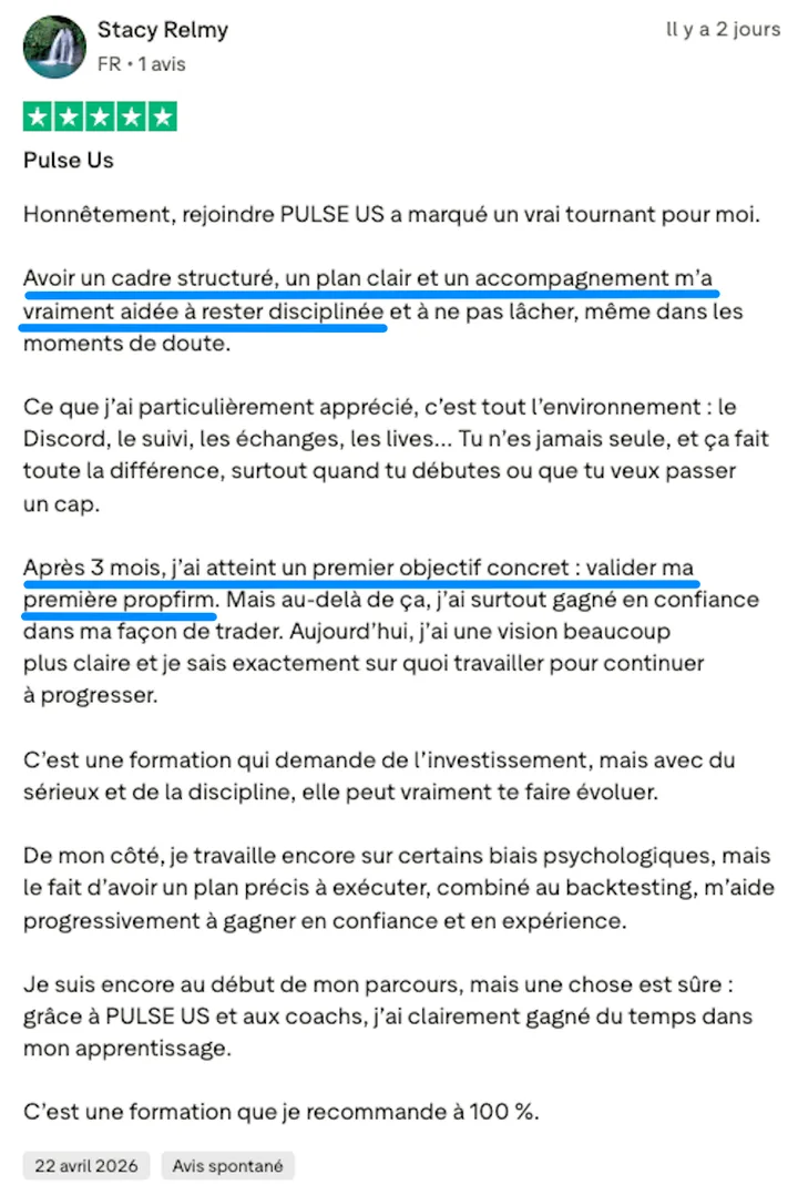 Avis Trustpilot de Stacy Relmy sur Pulse-US