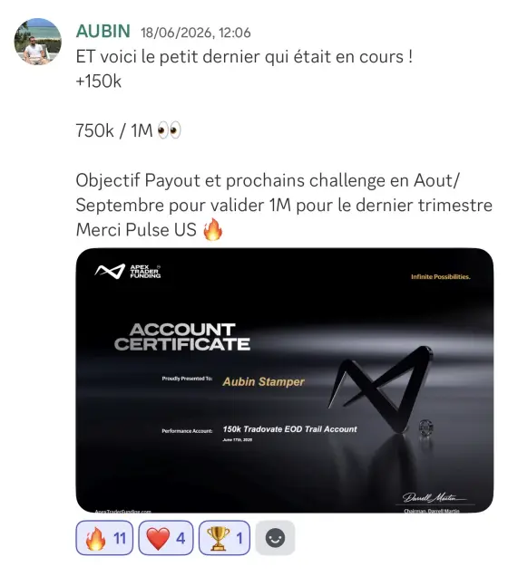 Résultat Aubin, élève Pulse-US