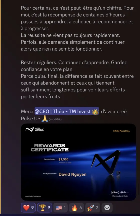 Résultat David, élève Pulse-US