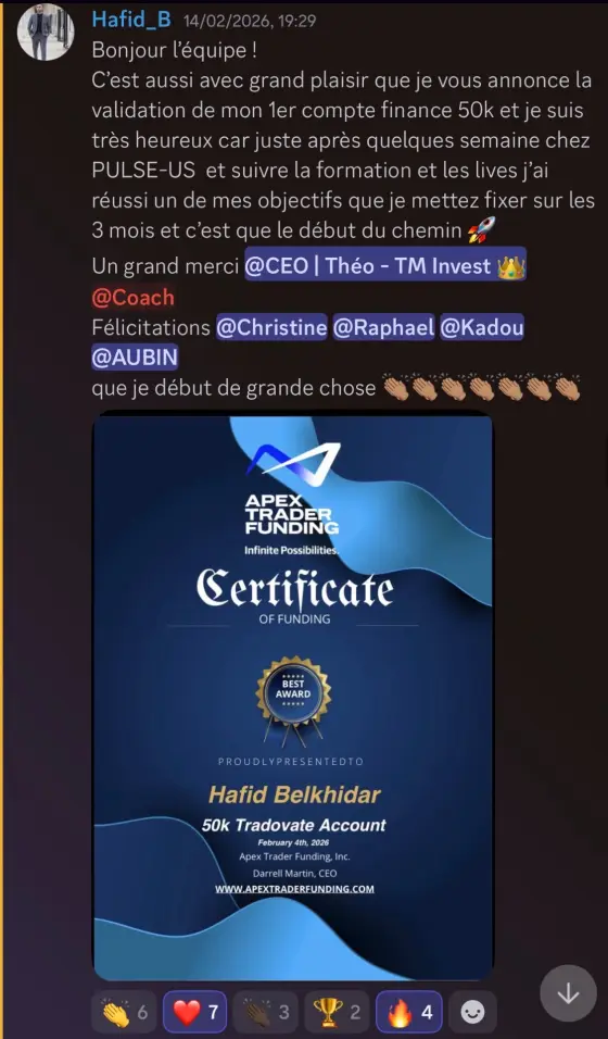 Résultat Hafid, élève Pulse-US