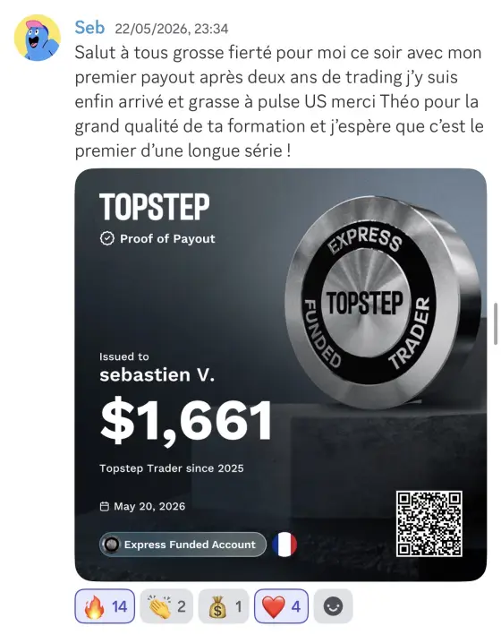 Résultat Sébastien, élève Pulse-US